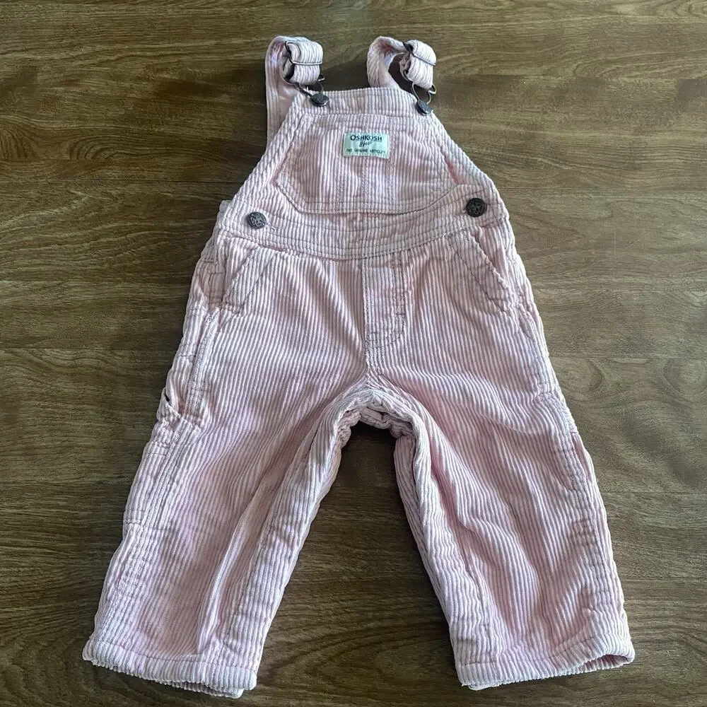 Vintage OshKosh B'gosh Overalls Girls 6M Pink Corduroy Cargo Snap Leg Baby